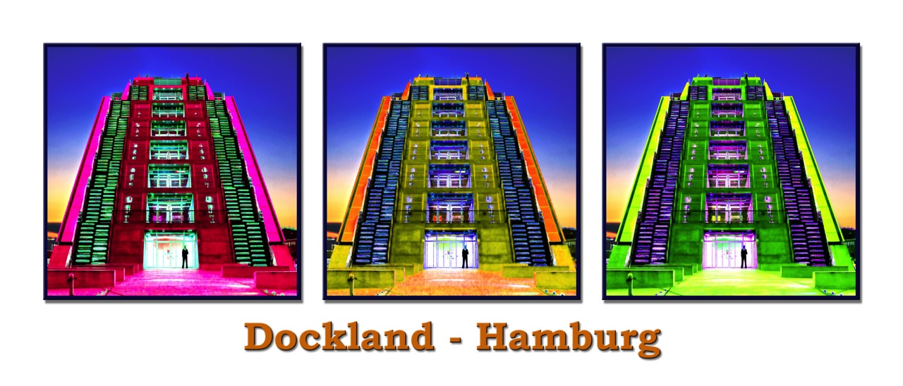 Motiv Dockland, farbig auf weiss