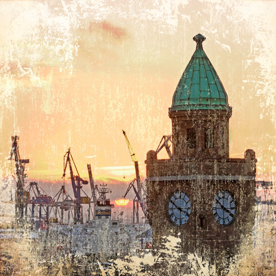 Motiv Pegelturm mit Dock 17 - Grunge