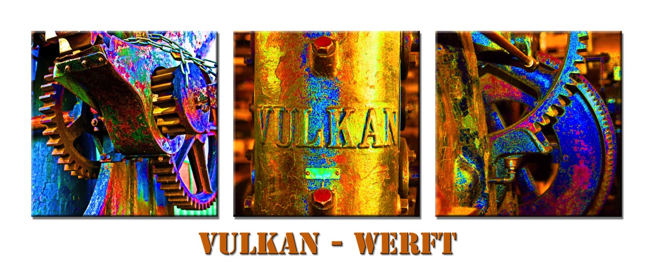 Motiv Vulkan-Werft, Details - Farbig auf Wei