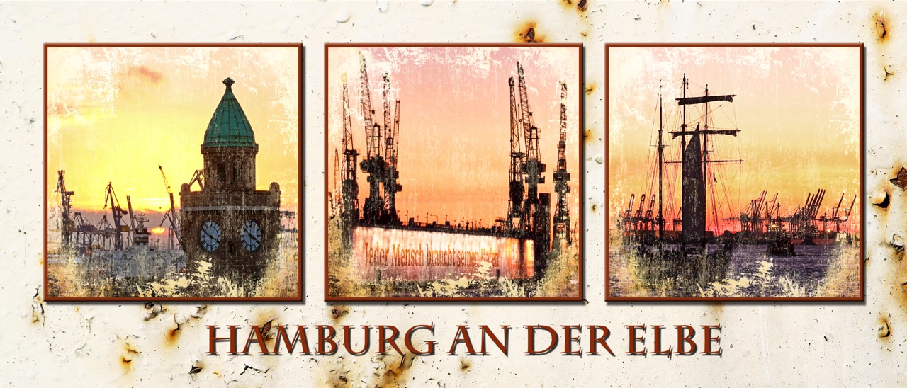 Motiv Hamburg an der Elbe auf Rosttextur