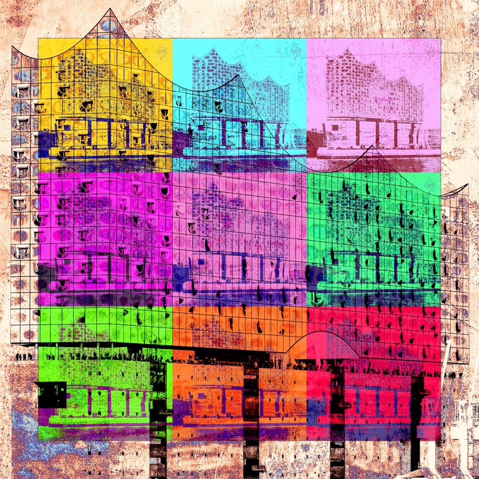 Motiv Elbphilharmonie Sepia, mit Motiv Mosaik