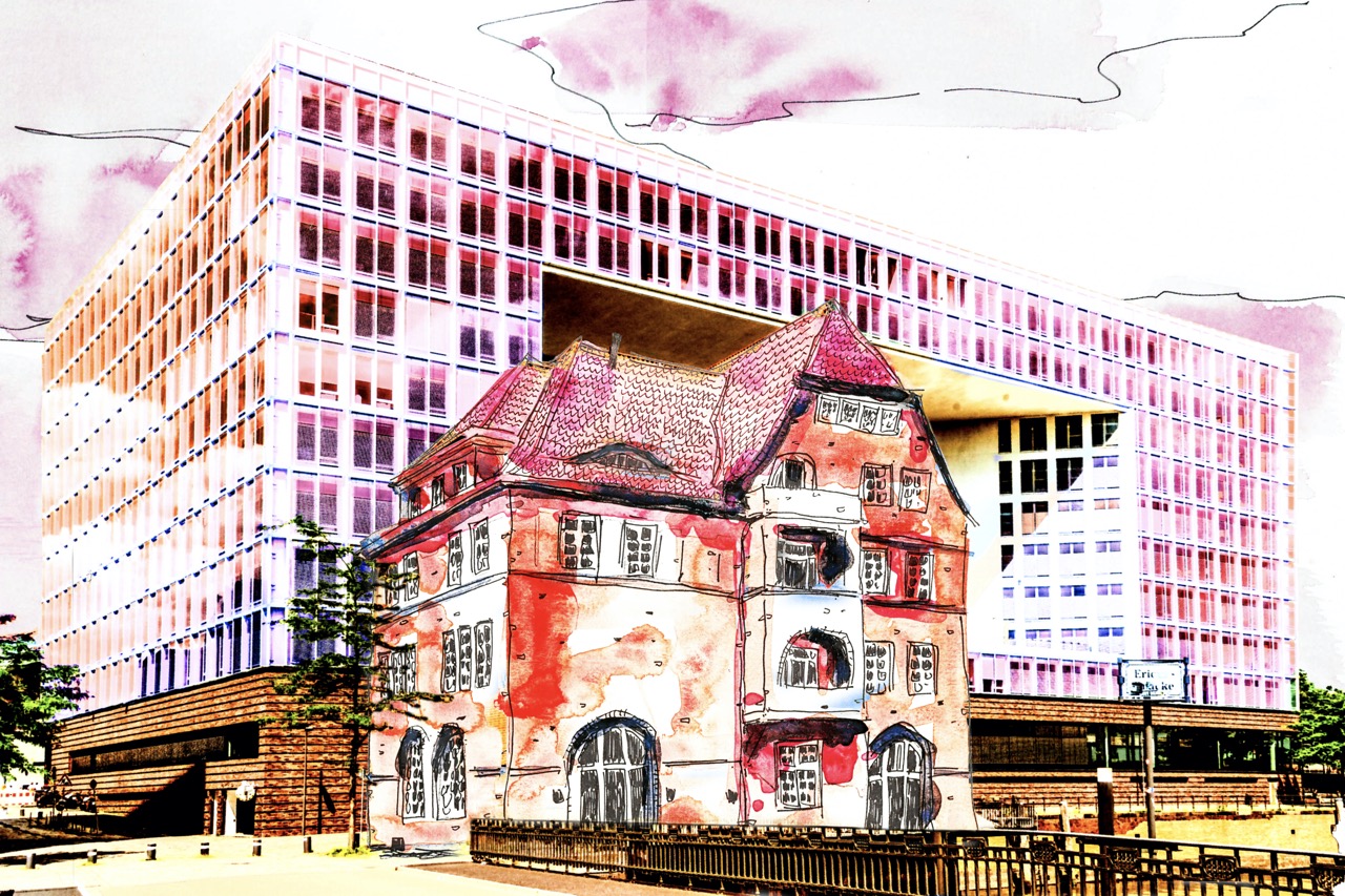 Motiv Altes Zollhaus vor Spiegelgebäude