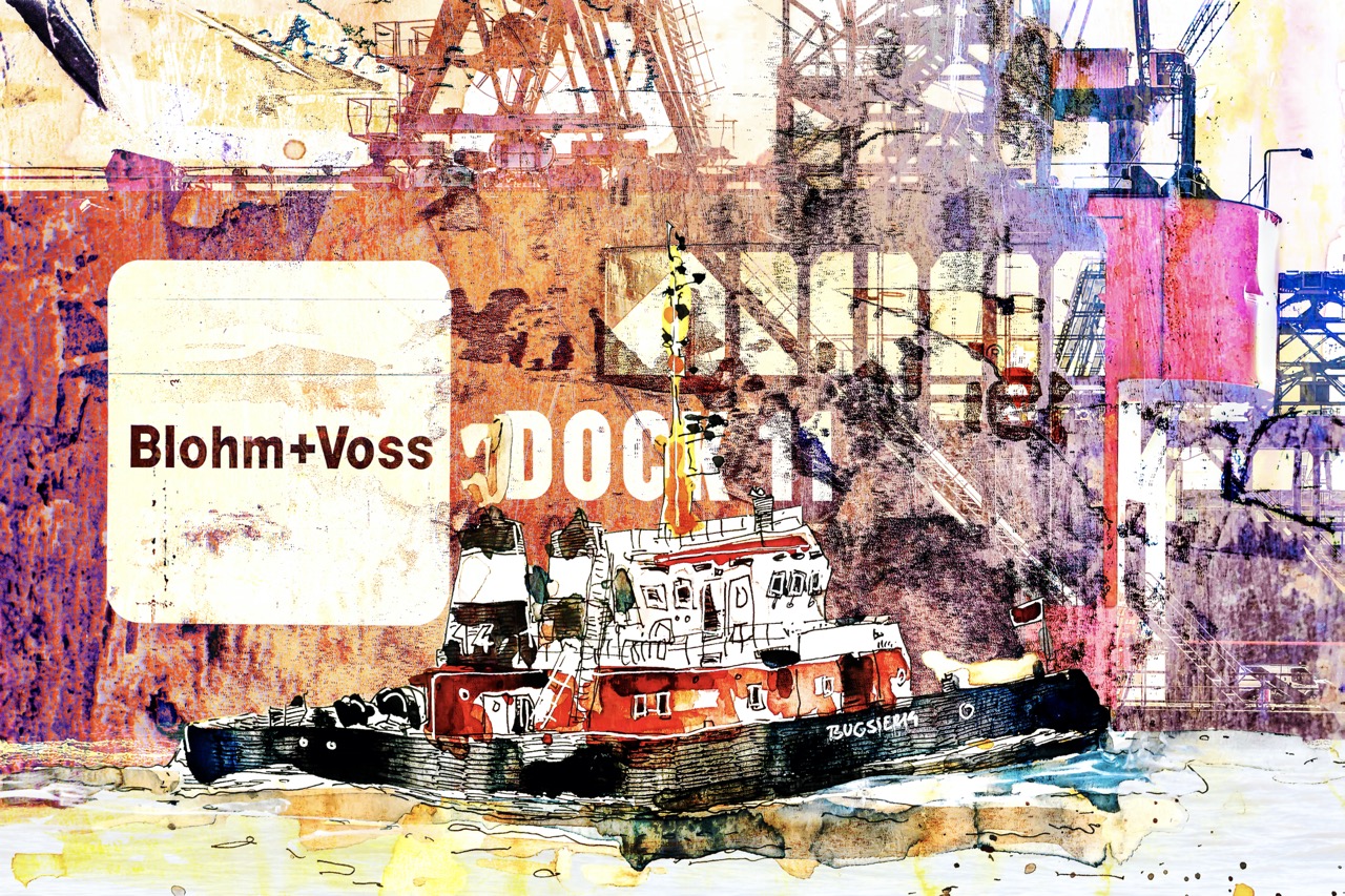 Hamburg Hafen Motive Poster Bild Bilder Foto Fotos Collage Schlepper Bugsier Blohm