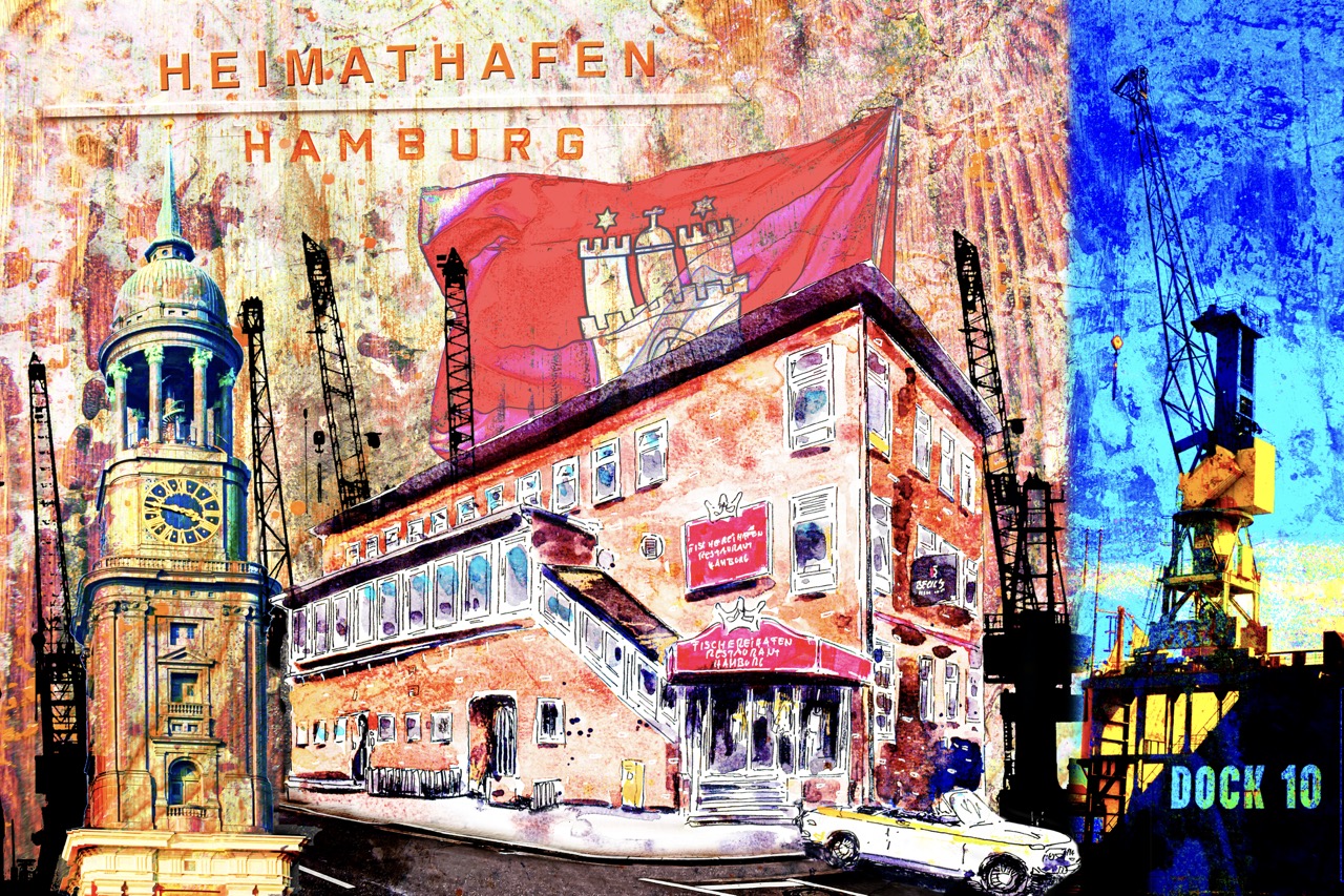 Hamburg Hafen Motive Poster Bild Bilder Foto Fotos Collagen Fischereihafen Restaurant Michel Blohm