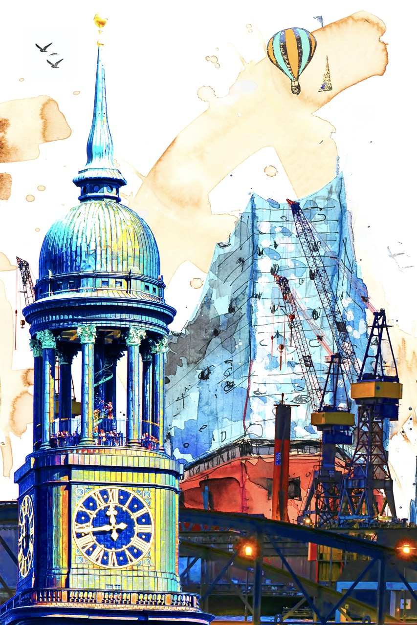 Hamburg Hafen Motive Poster Bild Bilder Foto Fotos Collage Michel Elbphilharmonie