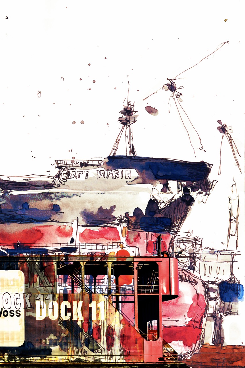 Hamburg Hafen Motive Bild Foto Collagen Leinwand Blohm Voss Dock