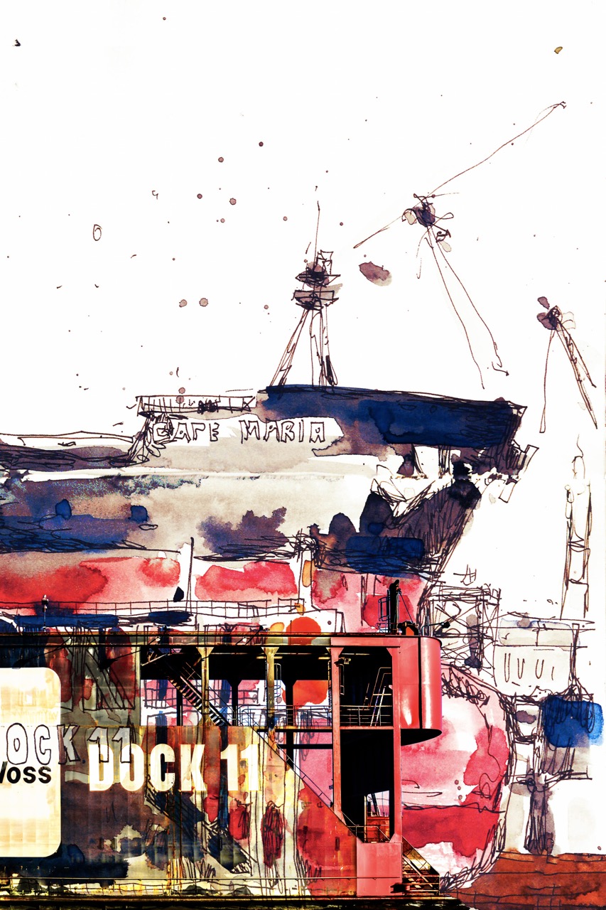 Hamburg Hafen Motive Poster Bild Bilder Foto Fotos Collage Cape Maria Blohm Dock