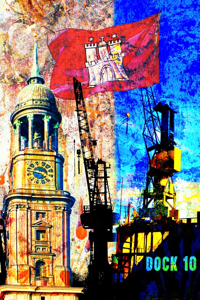Motiv Hamburg Collage 1 - mit Michel und Dock
