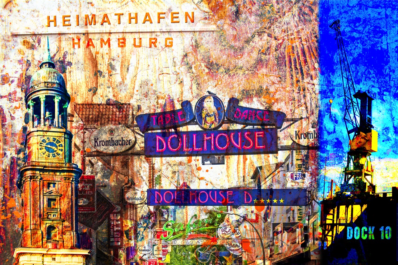 Motiv Hamburg Collage 1 - mit Michel und Dollhouse