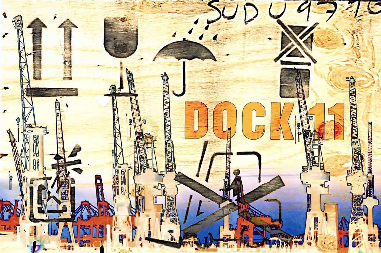 Motiv Dock 11 mit Kränen auf Holzkiste
