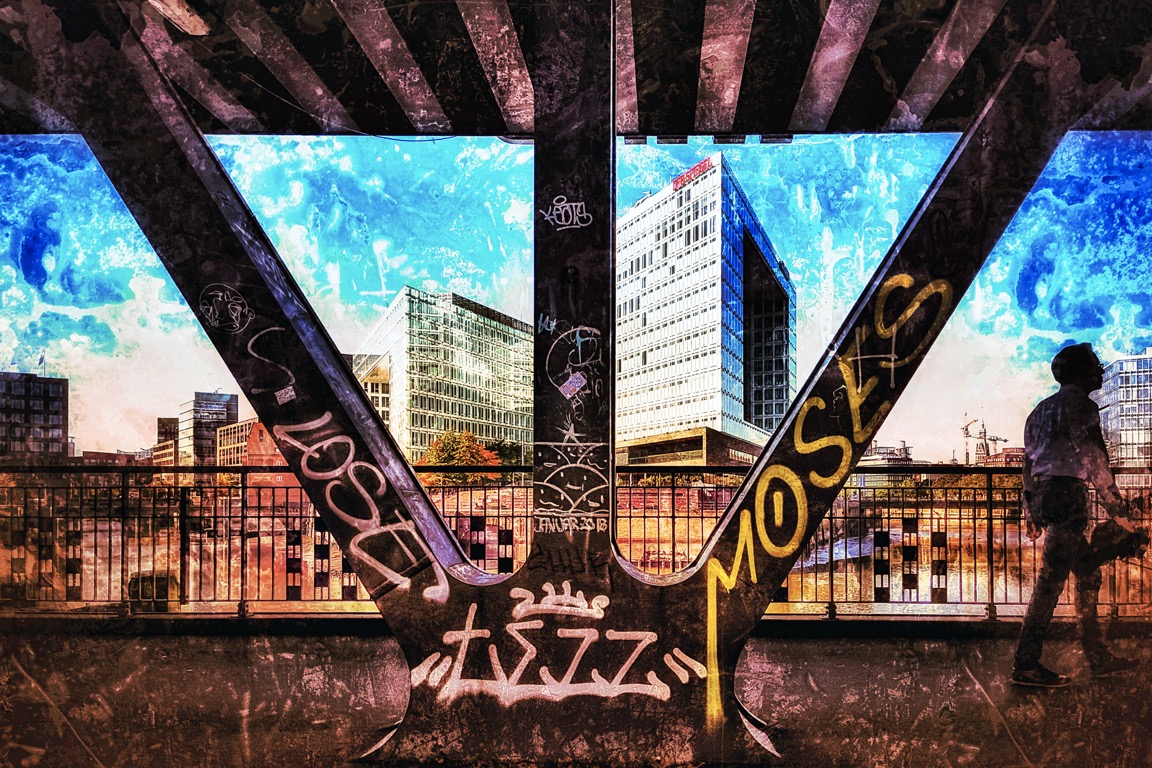 Hamburg Bilder Fotos Motive Collagen Oberbaumbrücke Spiegelgebäude