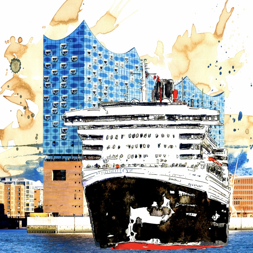 Hamburg Hafen Motive Poster Bild Bilder Foto Fotos Collagen Queen Mary Elbphilharmonie