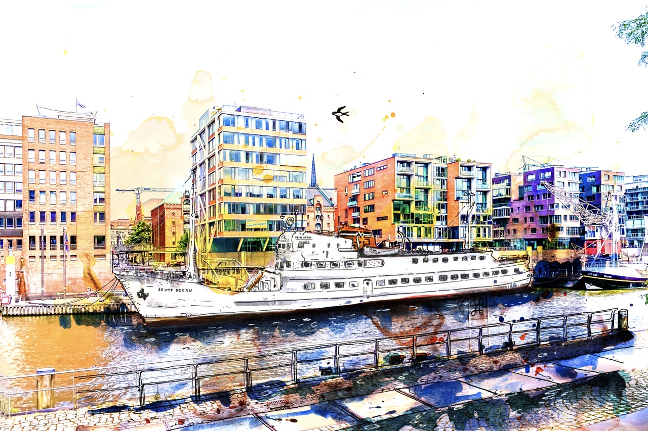Hamburg Hafencity Motive Bild Foto Collagen Leinwand Seute Deern