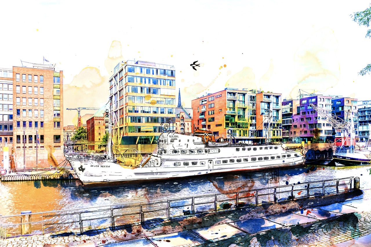 Hamburg Hafen Motive Poster Bild Bilder Foto Fotos Collagen Seute Deern Sandtorhafen Hafencity