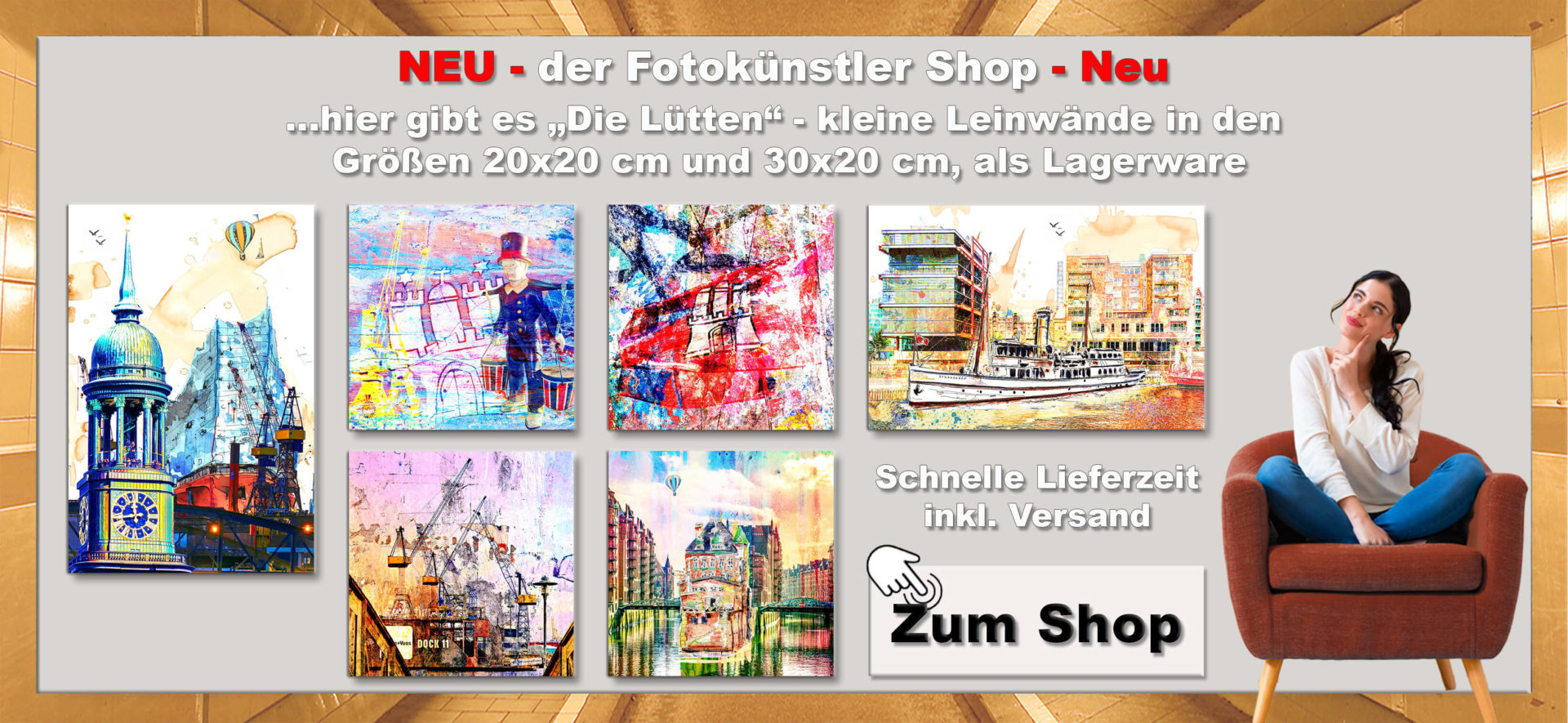 Der Fotokünstler Shop kleine Leinwände 20x20 cm 30x20 cm Hamburg Collagen Bilder Motive